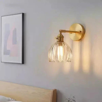 Retro Wall Lamp in Tulip Flower Shape – Vintage Sconce with Glass Shade and Gold Finish