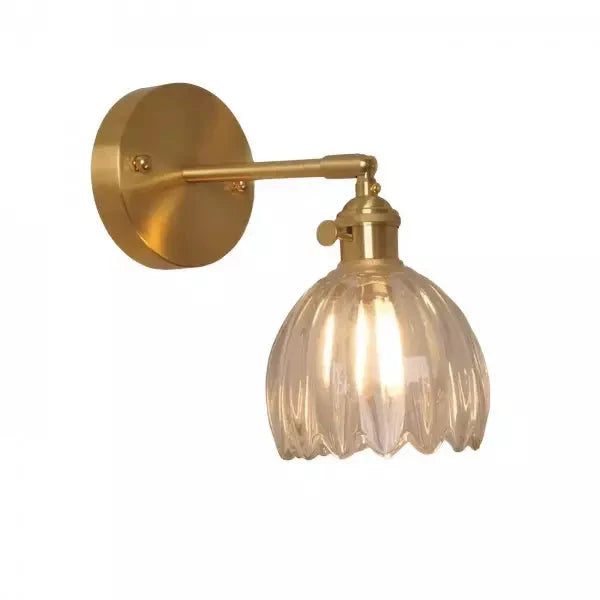 Retro Wall Lamp in Tulip Flower Shape – Vintage Sconce with Glass Shade and Gold Finish