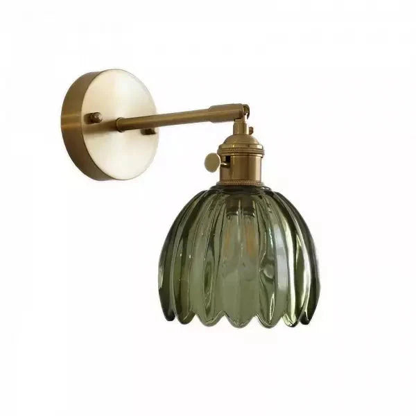 Retro Wall Lamp in Tulip Flower Shape – Vintage Sconce with Glass Shade and Gold Finish