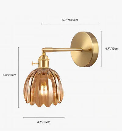 Retro Wall Lamp in Tulip Flower Shape – Vintage Sconce with Glass Shade and Gold Finish