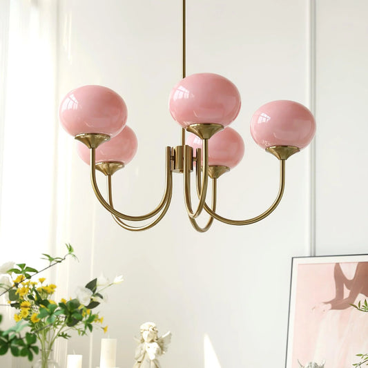 Glamour Chandelier with Glass Shades and Metal Frame – Elegant Ceiling Light