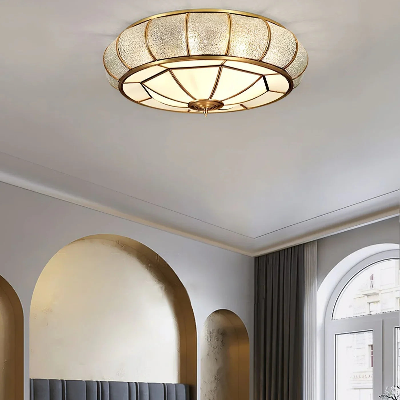 Classic Retro Ceiling Light with Glass & Brass Finish