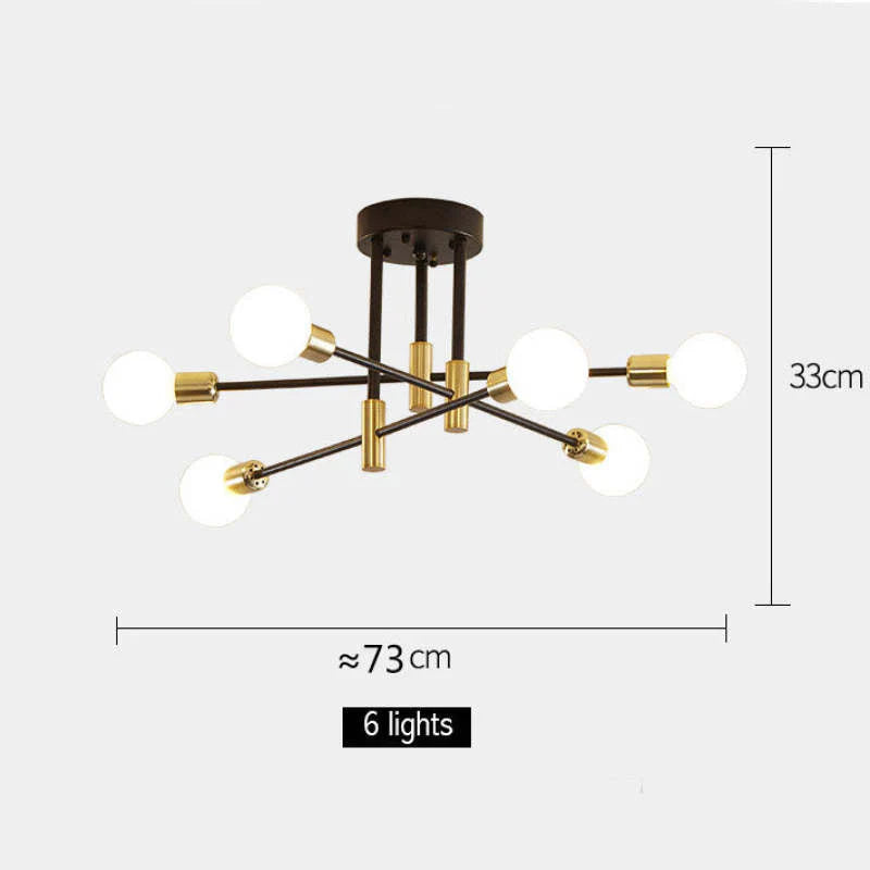 Industrial Ceiling Light with 6 Round Lamp Holders