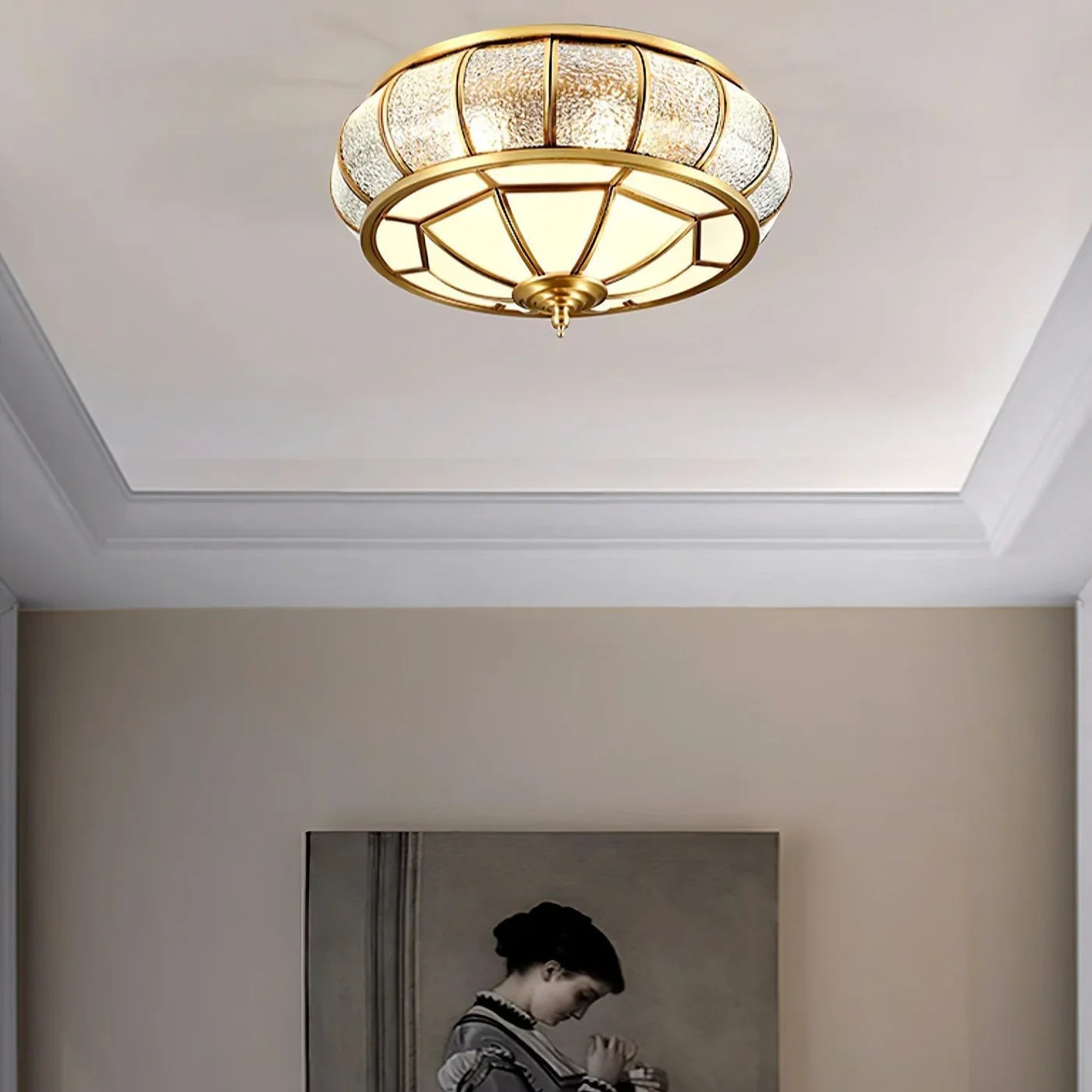 Classic Retro Ceiling Light with Glass & Brass Finish