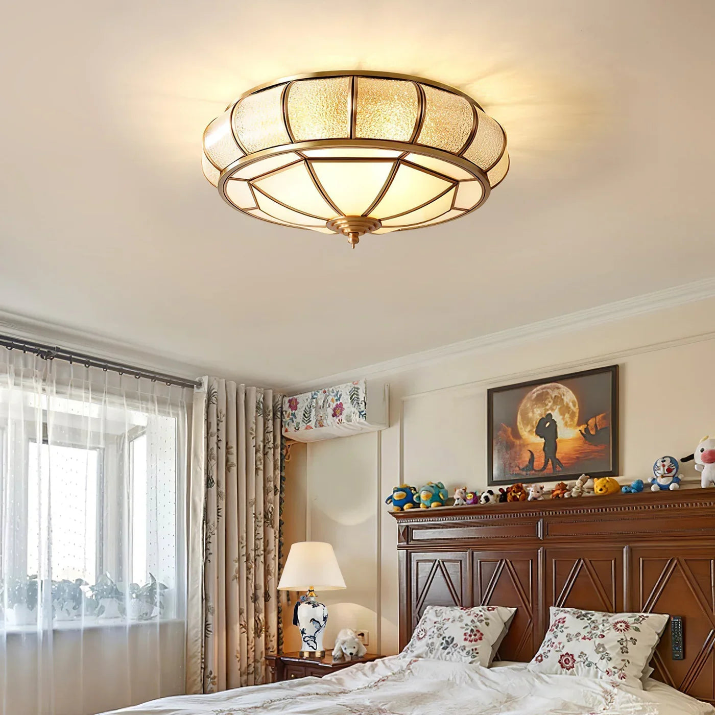 Classic Retro Ceiling Light with Glass & Brass Finish