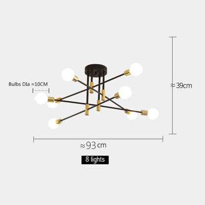 Industrial Ceiling Light with 6 Round Lamp Holders