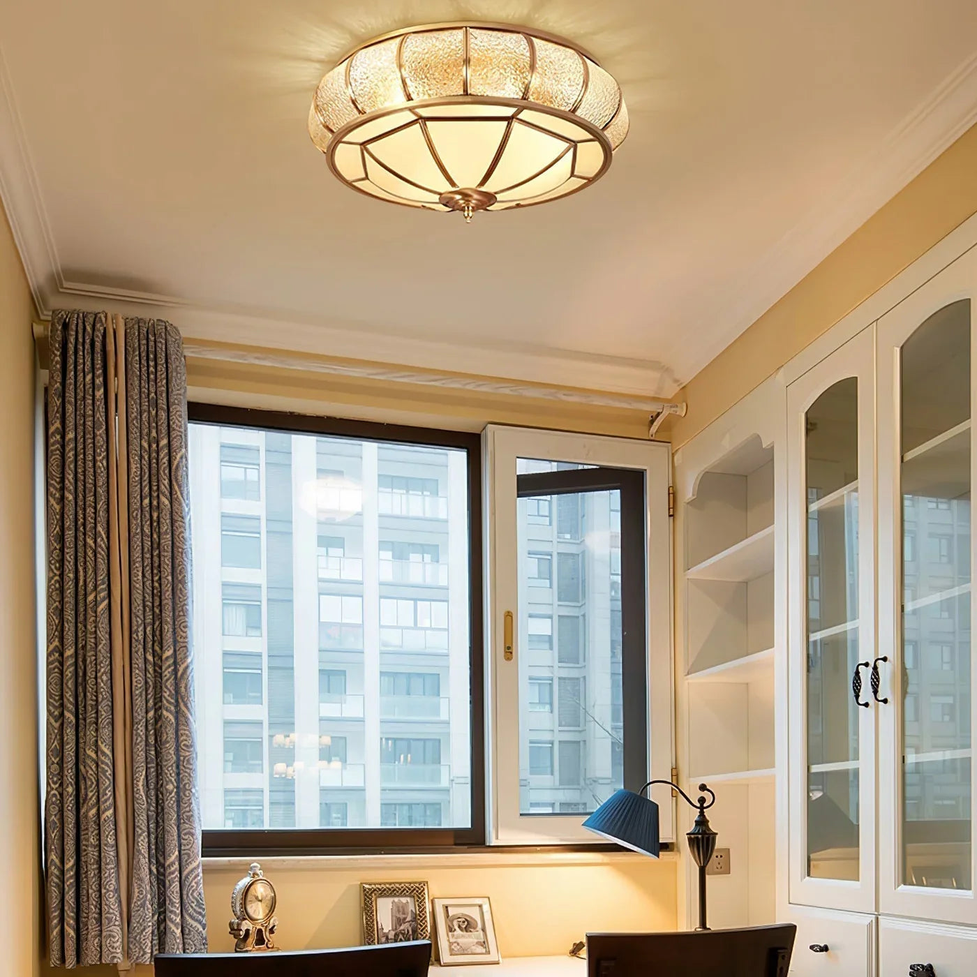 Classic Retro Ceiling Light with Glass & Brass Finish