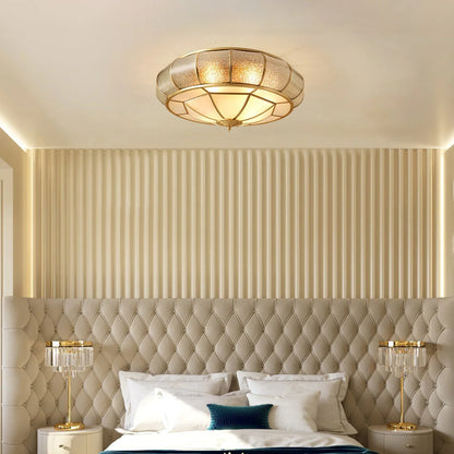 Classic Retro Ceiling Light with Glass & Brass Finish