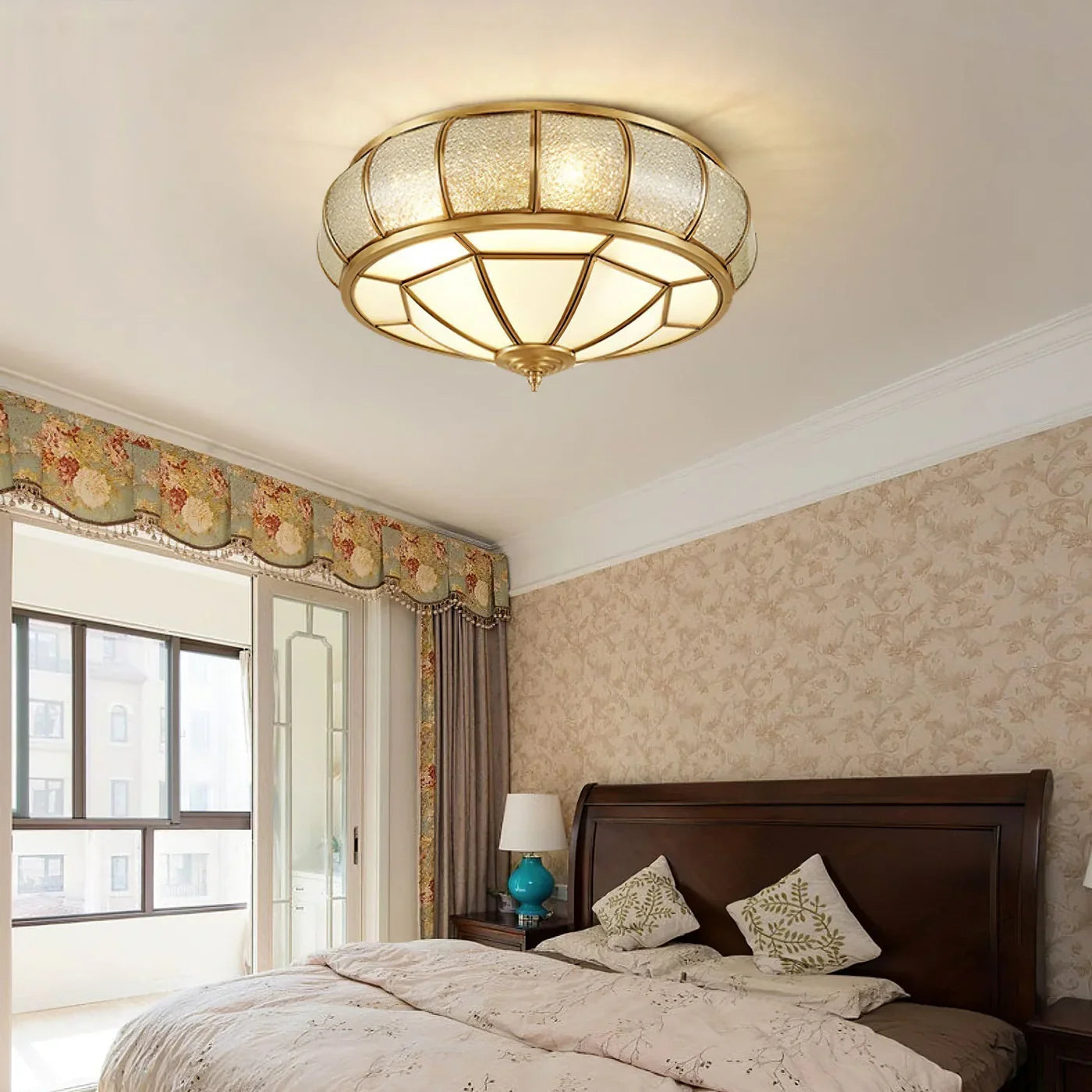 Classic Retro Ceiling Light with Glass & Brass Finish