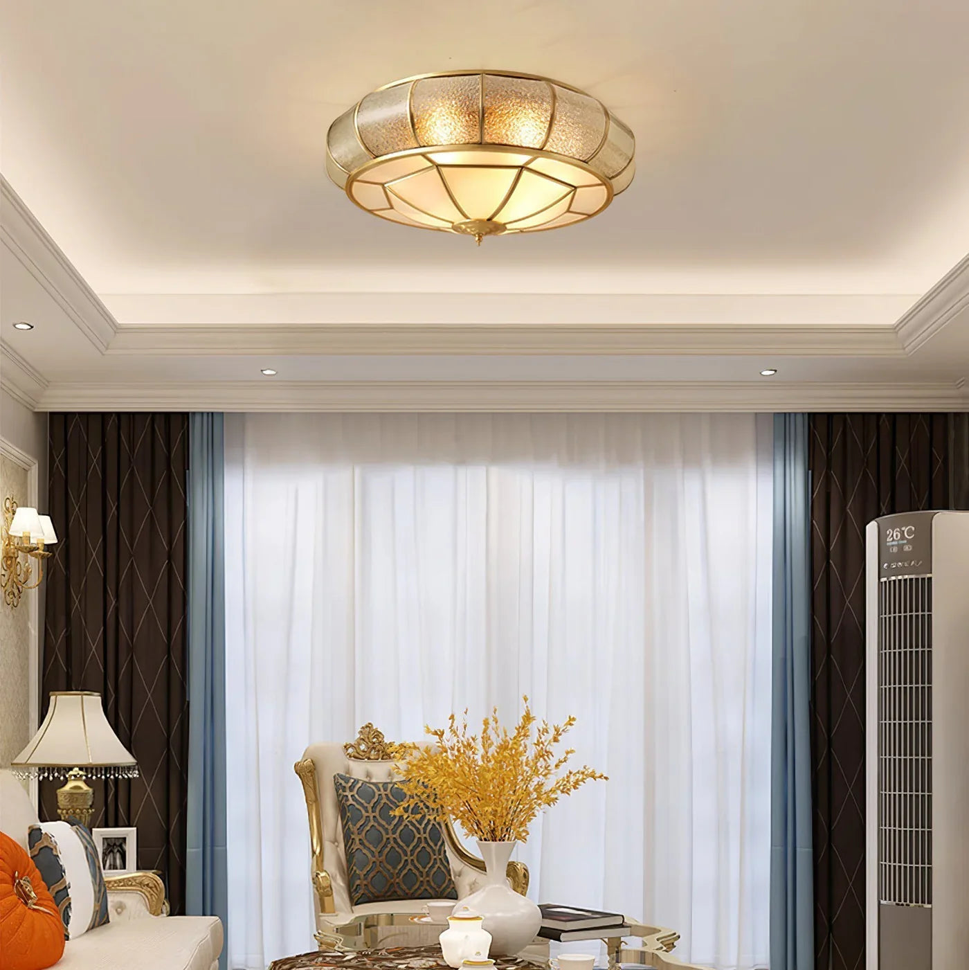 Classic Retro Ceiling Light with Glass & Brass Finish
