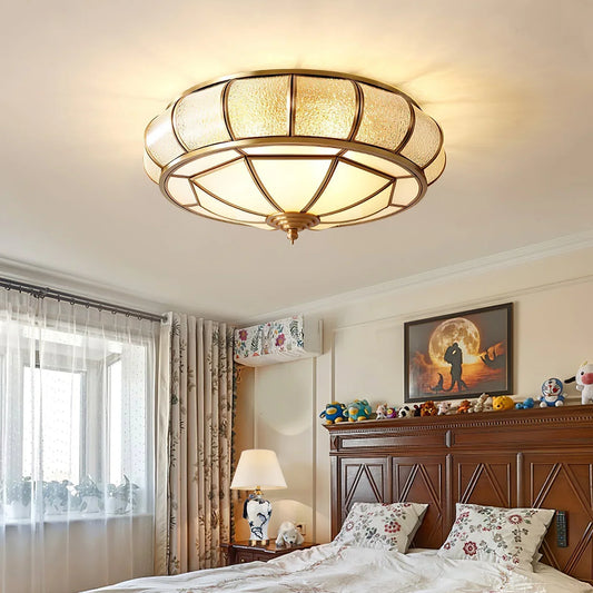 Classic Retro Ceiling Light with Glass & Brass Finish