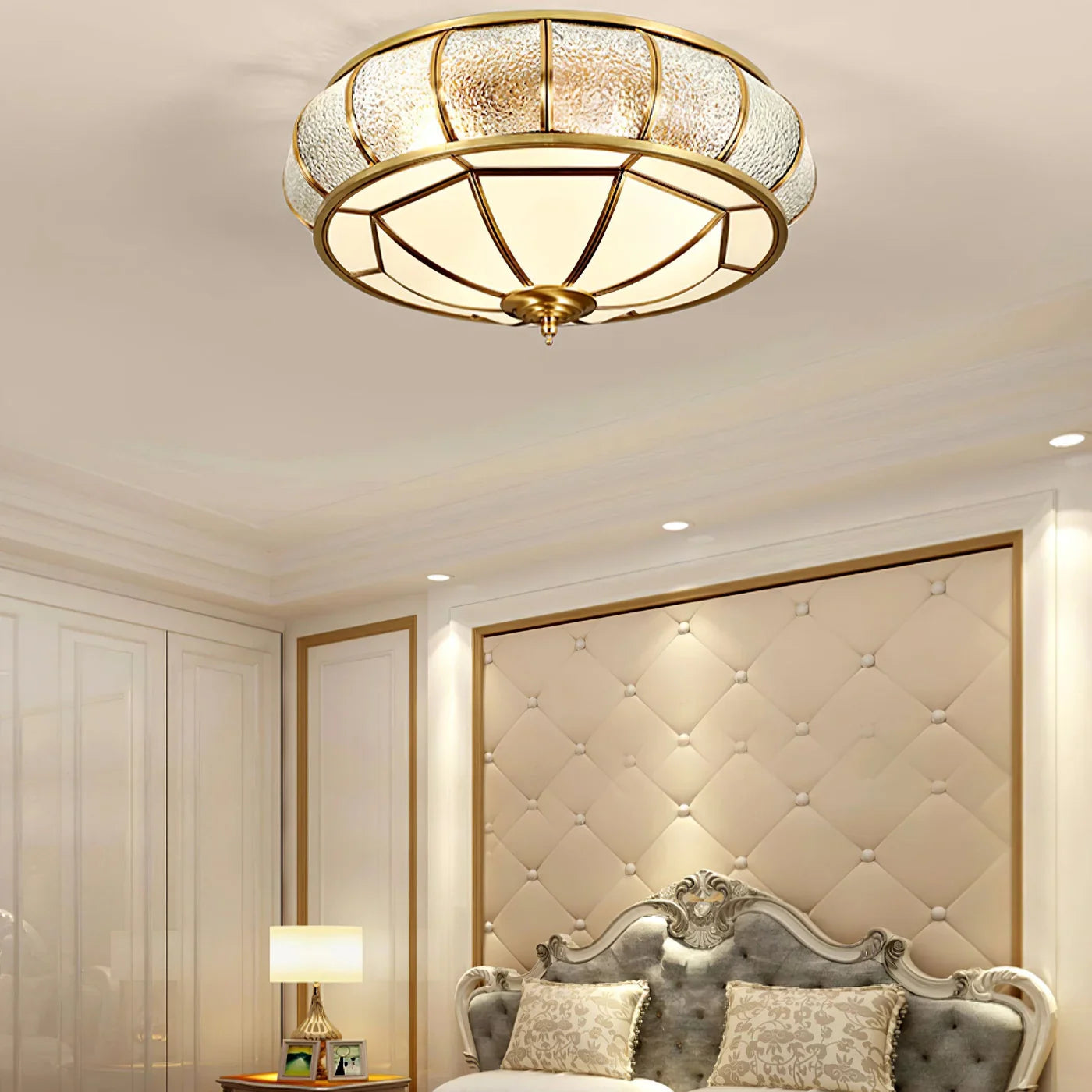 Classic Retro Ceiling Light with Glass & Brass Finish