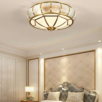 Classic Retro Ceiling Light with Glass & Brass Finish