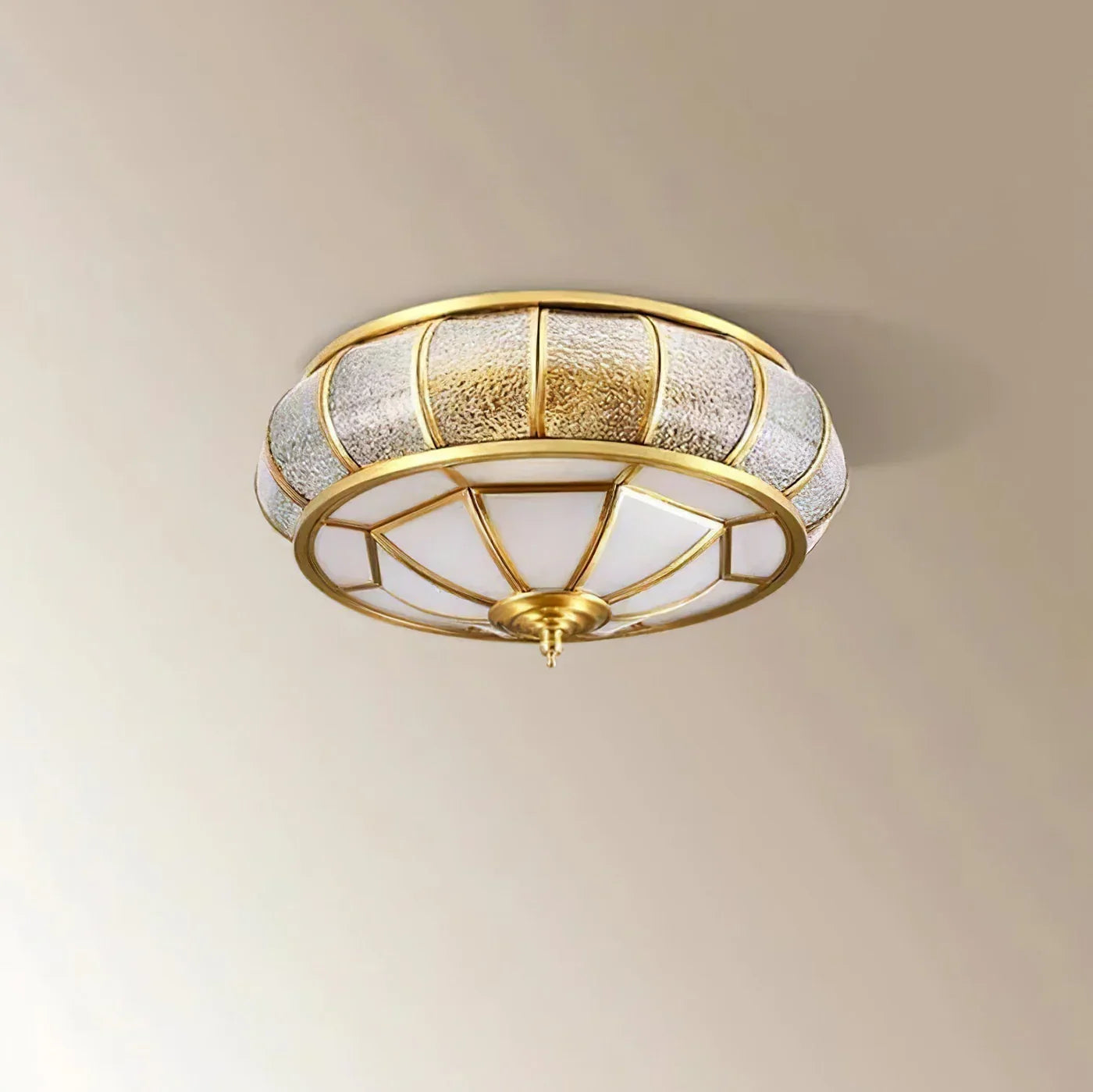 Classic Retro Ceiling Light with Glass & Brass Finish