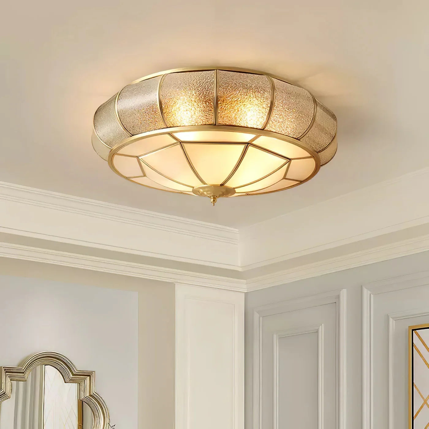 Classic Retro Ceiling Light with Glass & Brass Finish