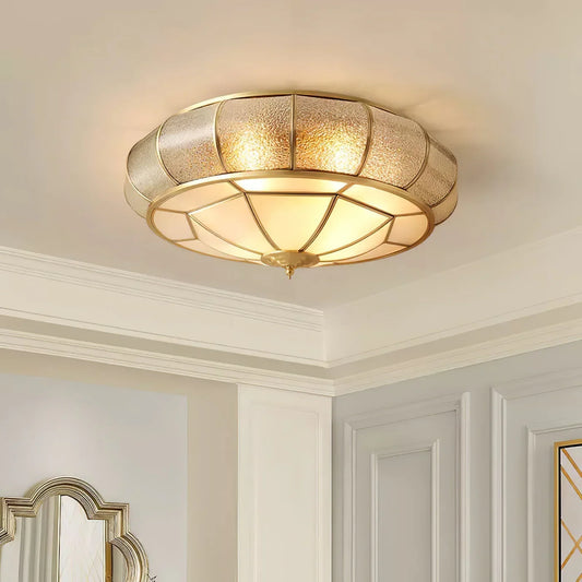 Classic Retro Ceiling Light with Glass & Brass Finish