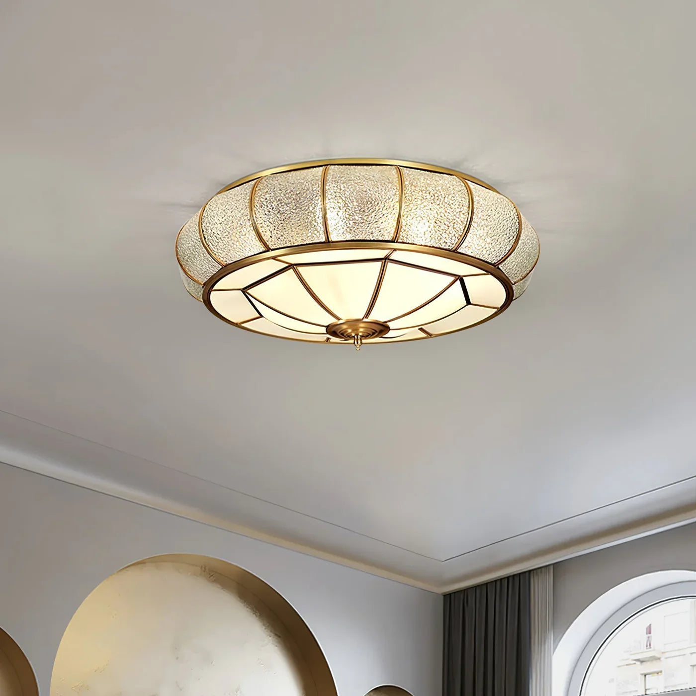 Classic Retro Ceiling Light with Glass & Brass Finish