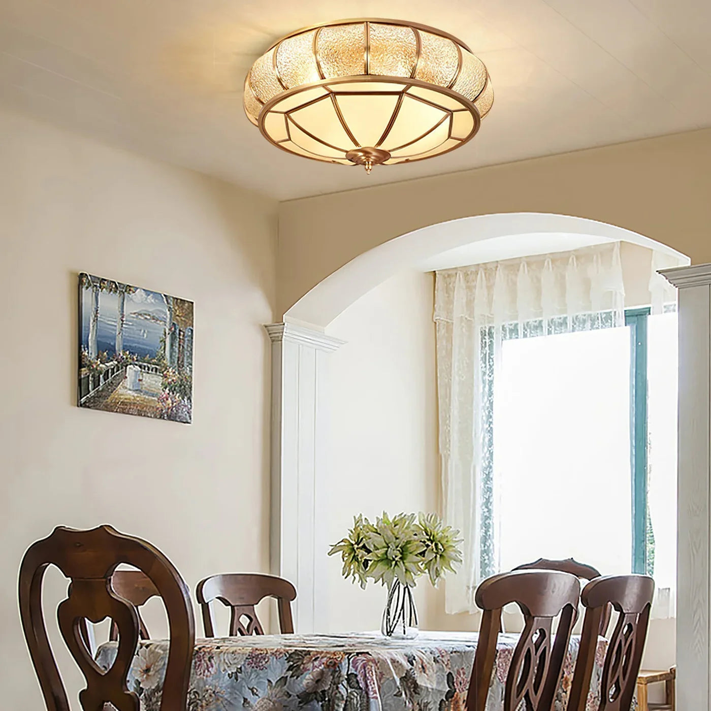 Classic Retro Ceiling Light with Glass & Brass Finish
