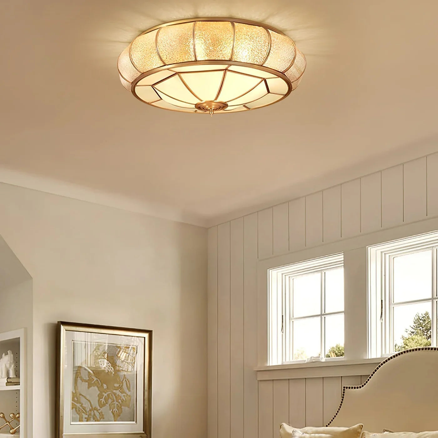Classic Retro Ceiling Light with Glass & Brass Finish