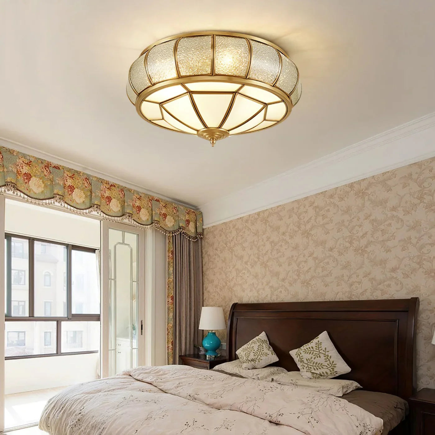 Classic Retro Ceiling Light with Glass & Brass Finish