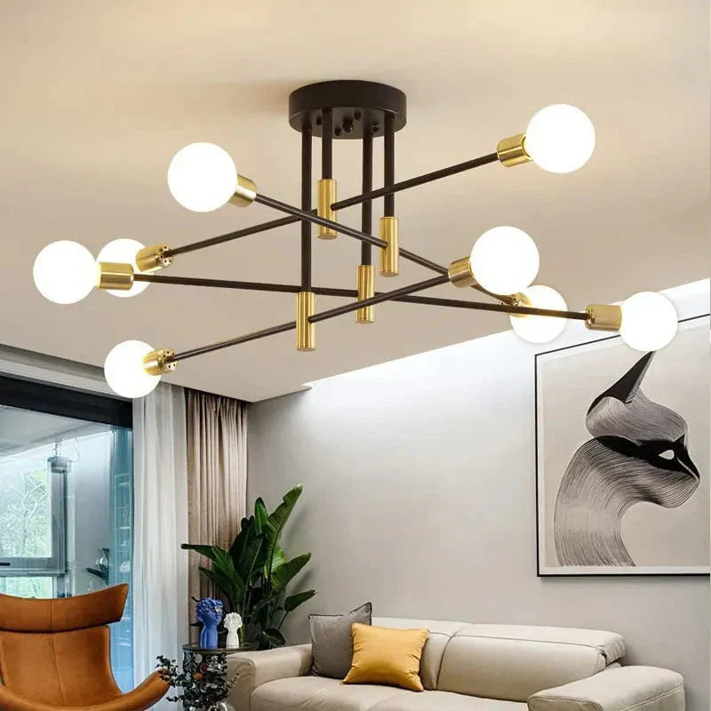 Industrial Ceiling Light with 6 Round Lamp Holders