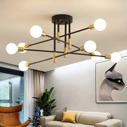 Industrial Ceiling Light with 6 Round Lamp Holders