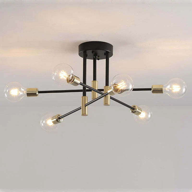 Industrial Ceiling Light with 6 Round Lamp Holders