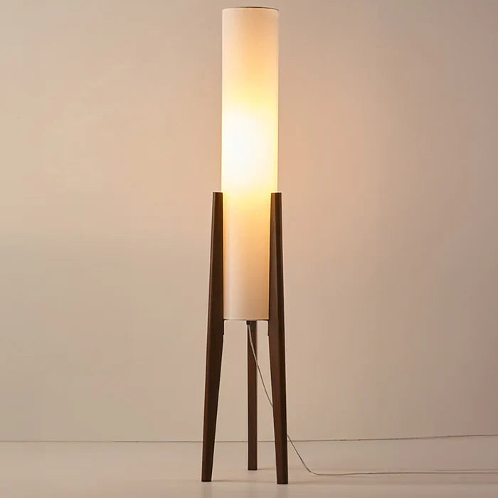 Modern Floor Lamp with Wooden Legs and Cylindrical Shade