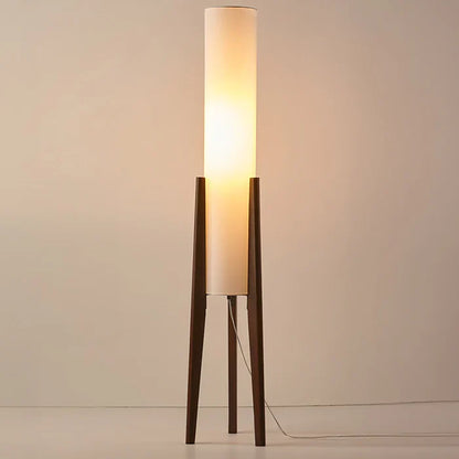 Modern Floor Lamp with Wooden Legs and Cylindrical Shade