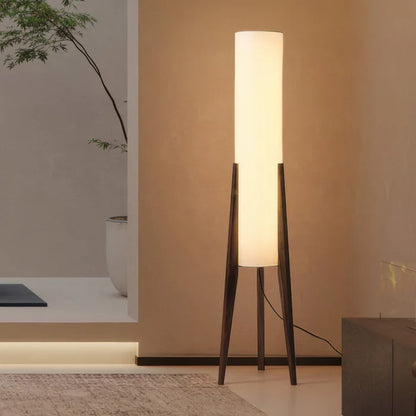 Modern Floor Lamp with Wooden Legs and Cylindrical Shade