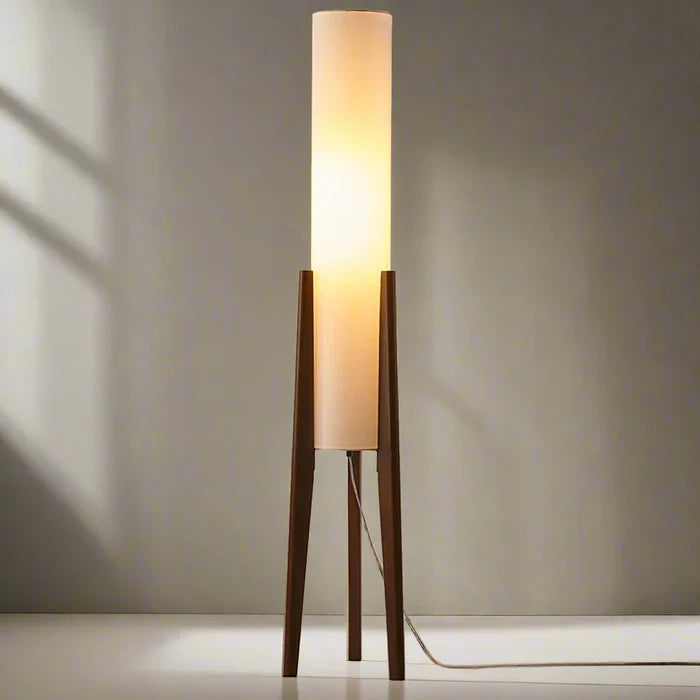 Modern Floor Lamp with Wooden Legs and Cylindrical Shade