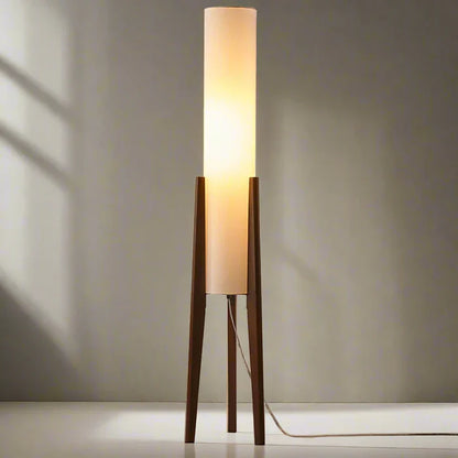 Modern Floor Lamp with Wooden Legs and Cylindrical Shade