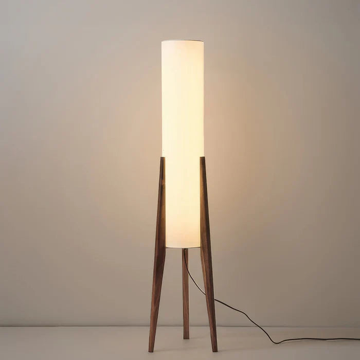 Modern Floor Lamp with Wooden Legs and Cylindrical Shade