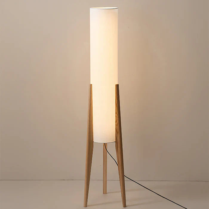 Modern Floor Lamp with Wooden Legs and Cylindrical Shade