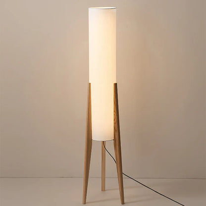 Modern Floor Lamp with Wooden Legs and Cylindrical Shade