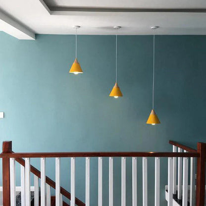 Scandinavian Pendant Lights – Colourful Cones with Wood and Metal