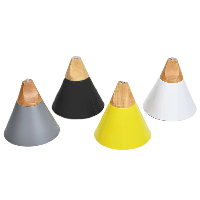 Scandinavian Pendant Lights – Colourful Cones with Wood and Metal