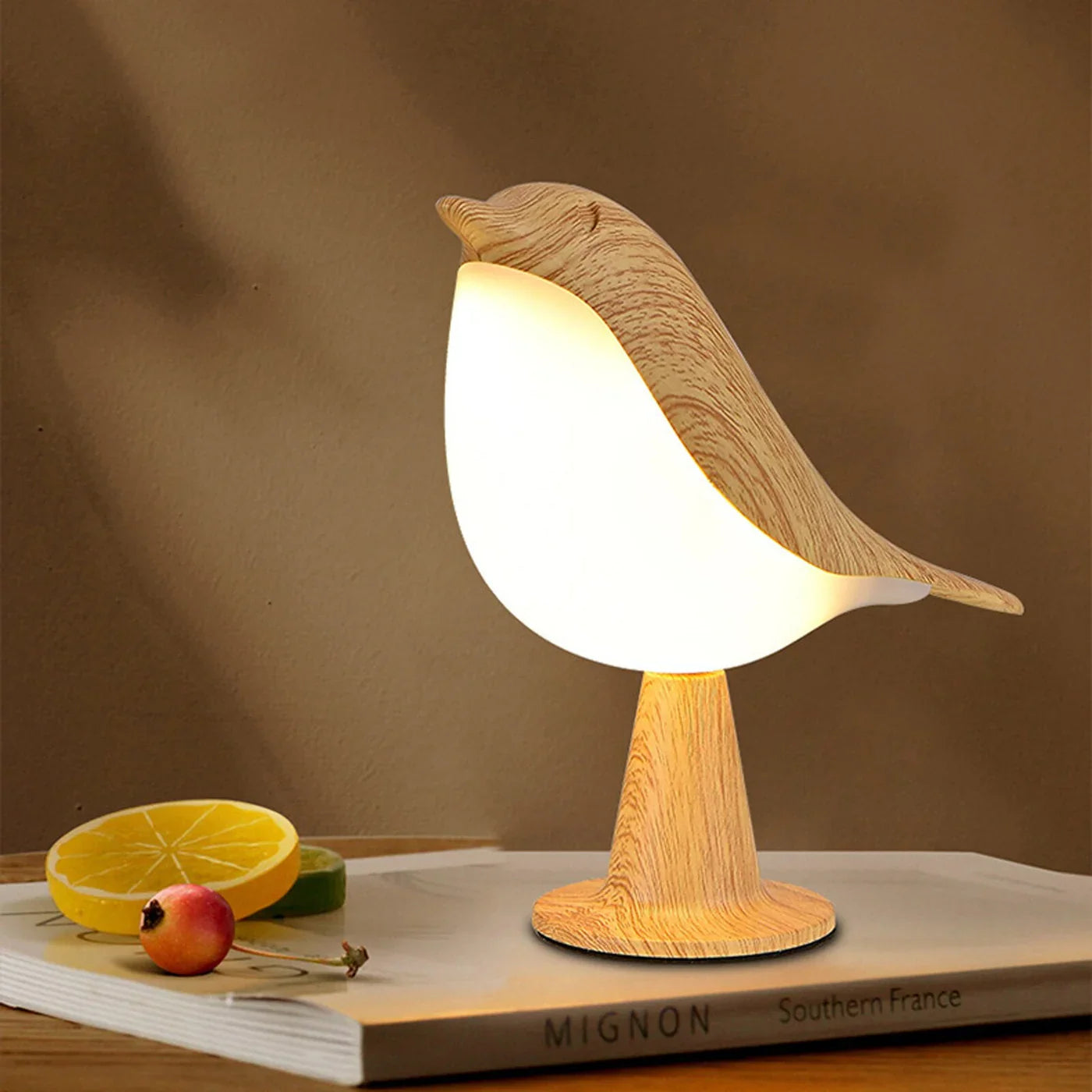 LED Bird Table Lamp – Decorative Night Light with Wood Effect