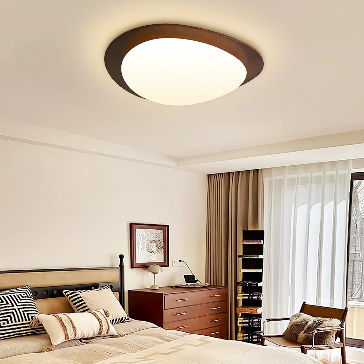 Modern LED Ceiling Light with Wooden Accent