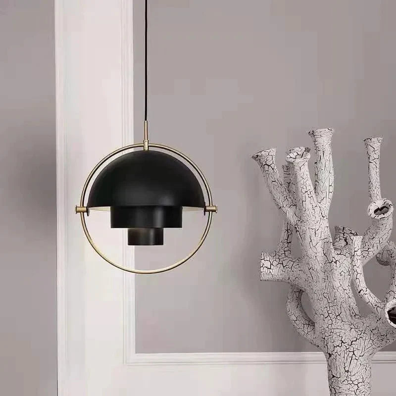 Designer Pendant Light with Metal Shade and Decorative Ring
