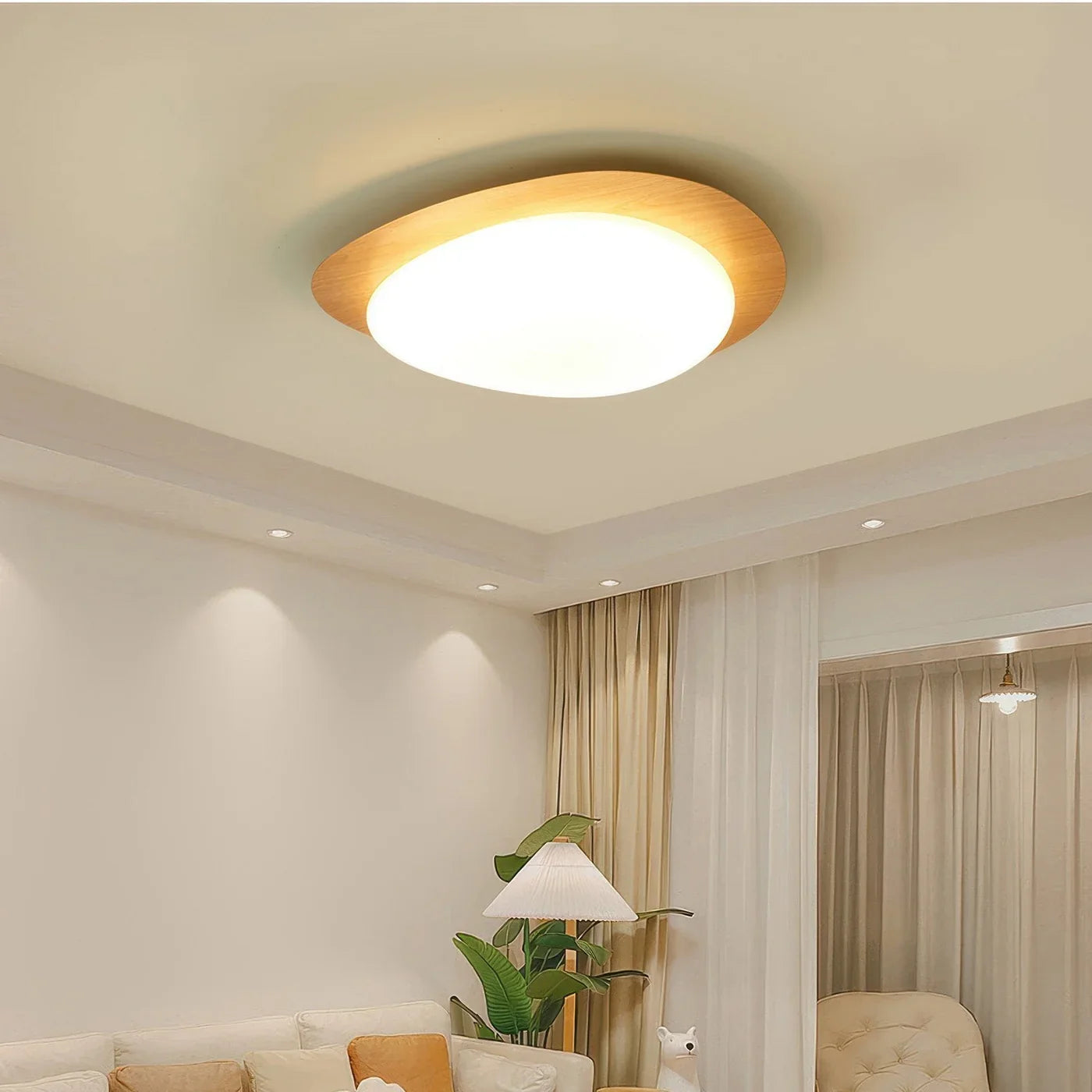 Modern LED Ceiling Light with Wooden Accent
