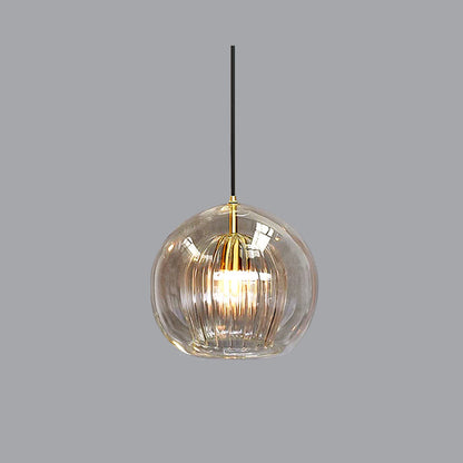 Double Glass Globe Ceiling Pendant with Ribbed Inner Shade - Arrielight
