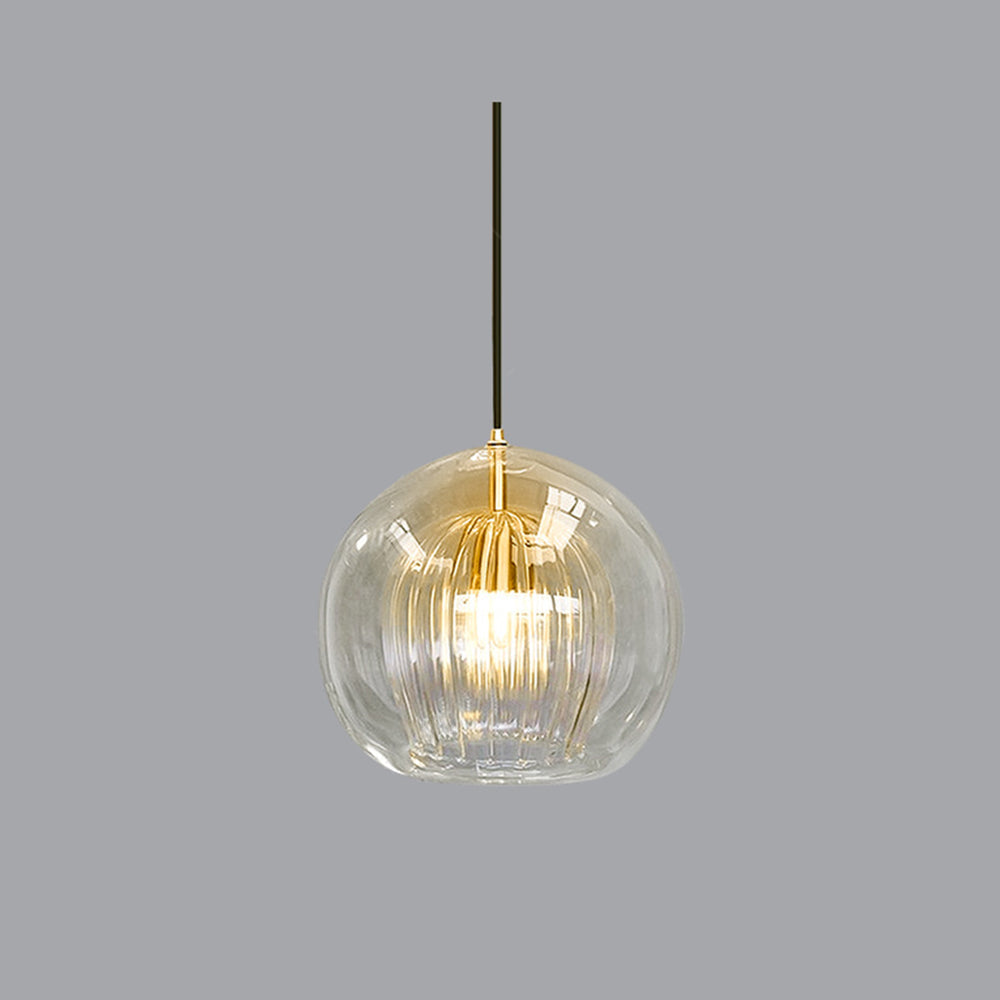 Double Glass Globe Ceiling Pendant with Ribbed Inner Shade - Arrielight