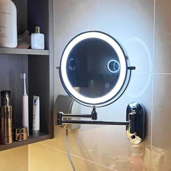 Wall-Mounted LED Makeup Mirror with Magnification