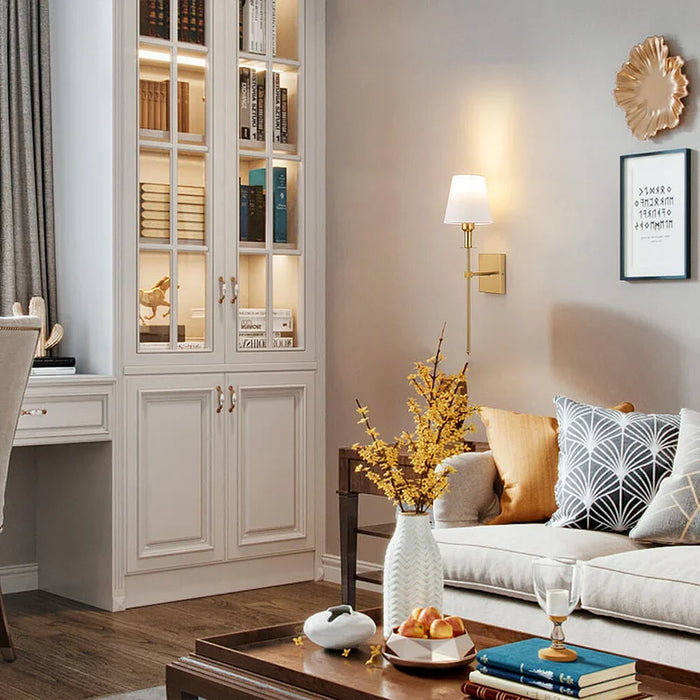 Classic Wireless Wall Lamp with Fabric Shade – Elegant Sconce for Living Room and Bedroom (Set of 2)