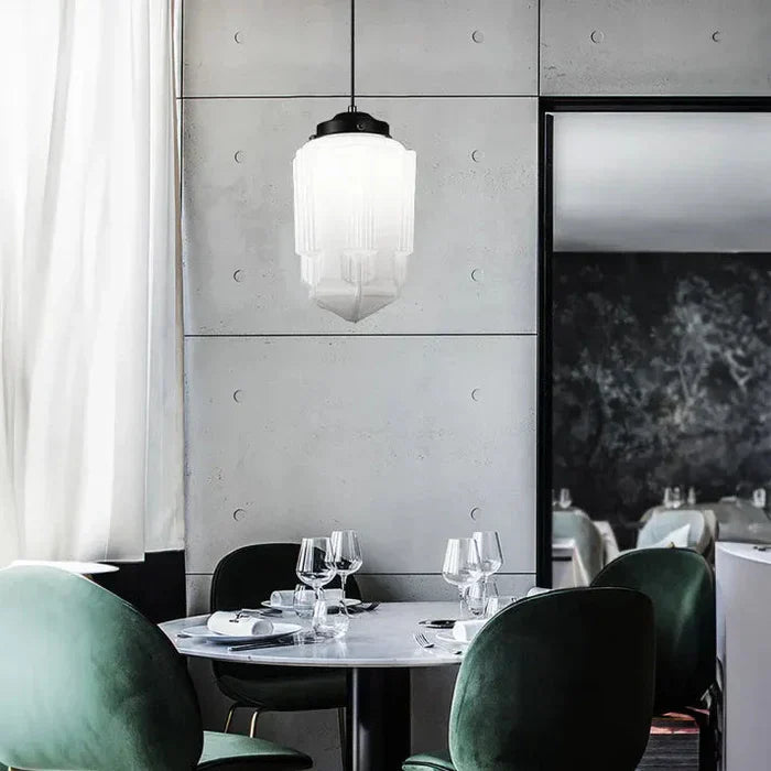 Geometric Pendant Lamp with Opal White Glass – Vintage Style