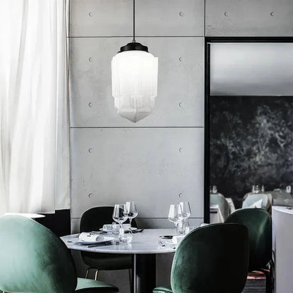 Geometric Pendant Lamp with Opal White Glass – Vintage Style