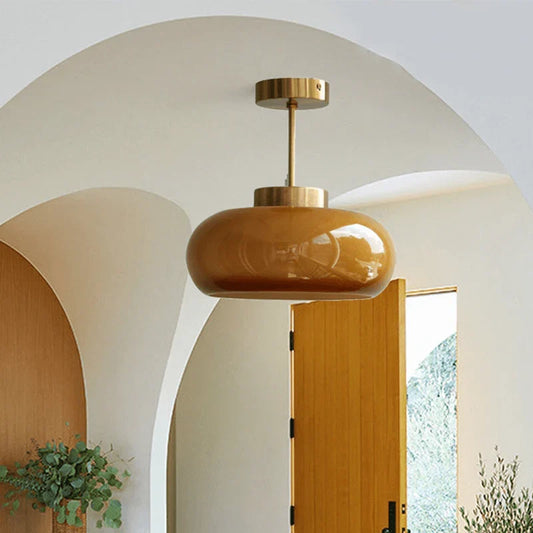 Vintage Semi-Flush Ceiling Light with Orange Dome Shade