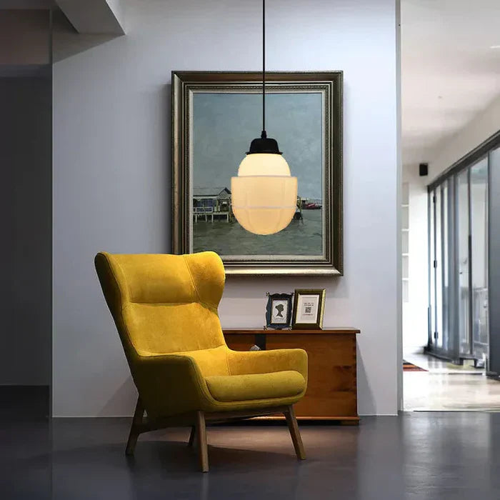 Geometric Pendant Lamp with Opal White Glass – Vintage Style