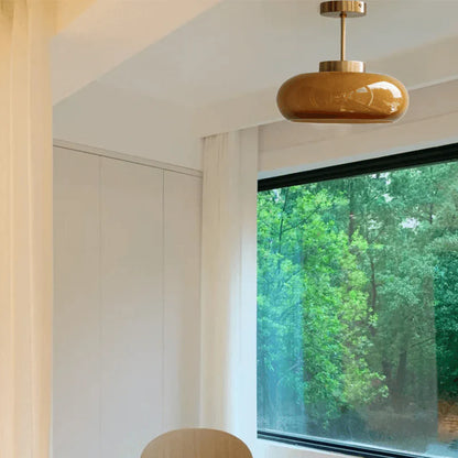 Vintage Semi-Flush Ceiling Light with Orange Dome Shade